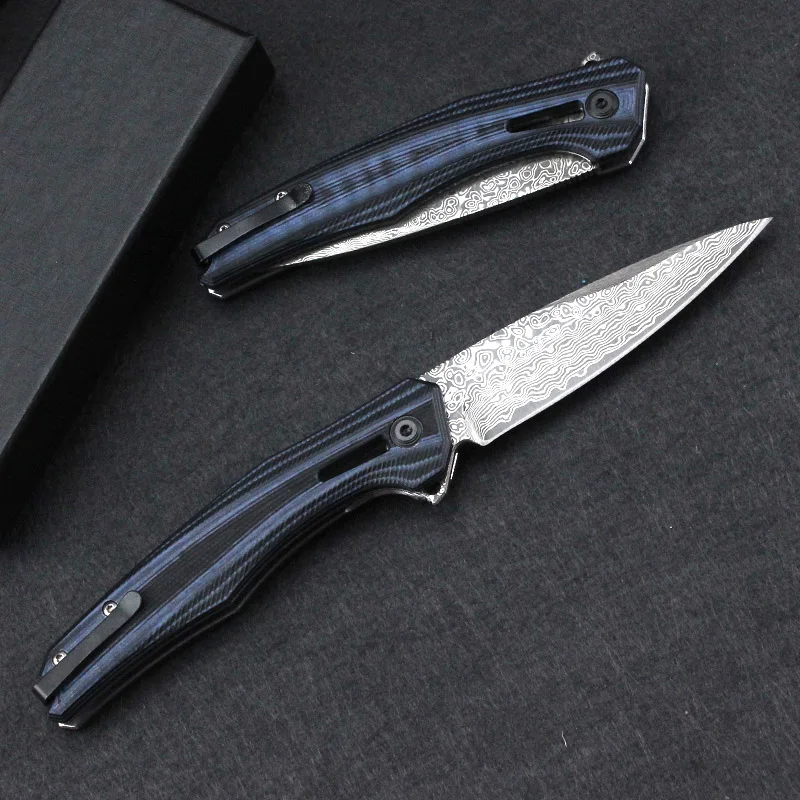 0707 Pocket Folding Flipper Knife VG10 Steel Damascus EDC Outdoor Hiking Camping EDC Folding Knife G10 Handle Knife