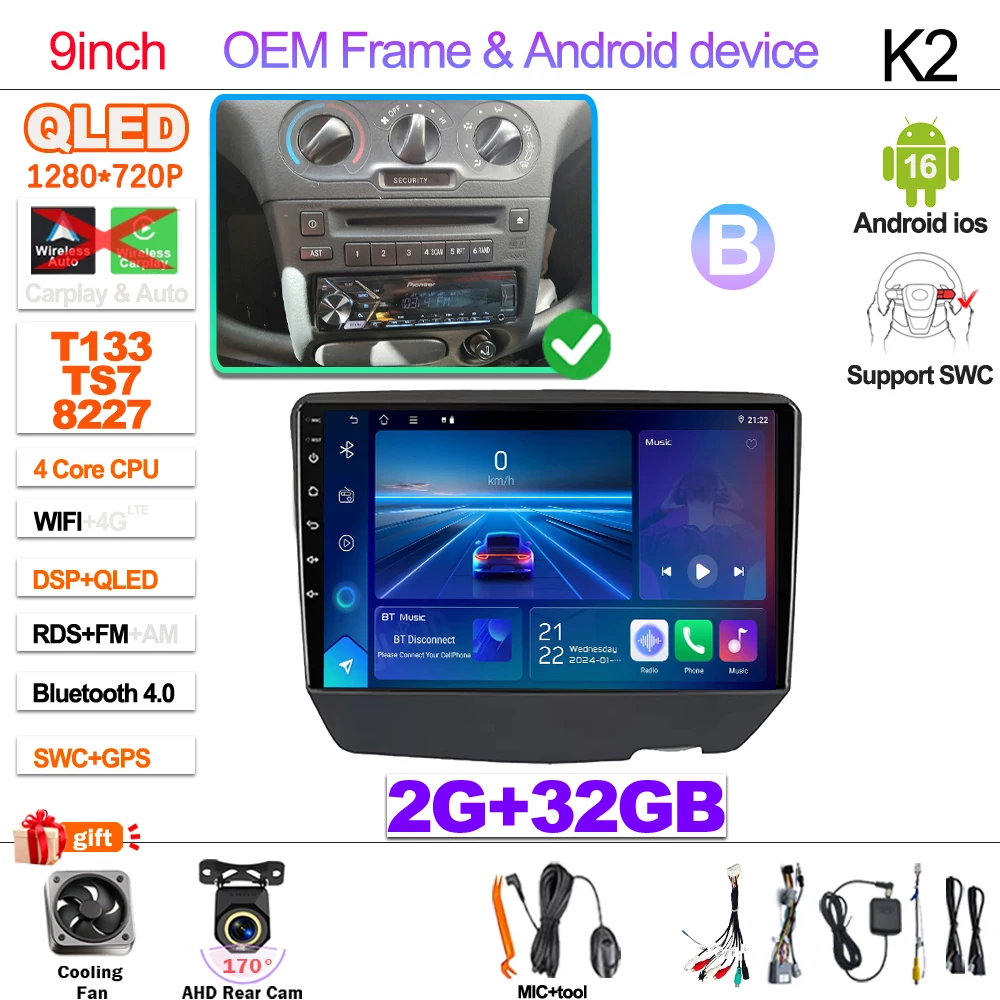 7“ 9” Android 16 Autoradio Voor Toyota Vitz XP10 Yaris Platz Echo 1999 2000 2001-2005 Multimedia Video Player Carplay GPS RDS