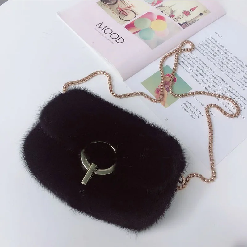 

Mink Fur Enveope Bag Single Shuolder Crossbody Bag Real Fur Fashion Women's Mini Bag Fulffy Handbag Women's Evening Party Bag