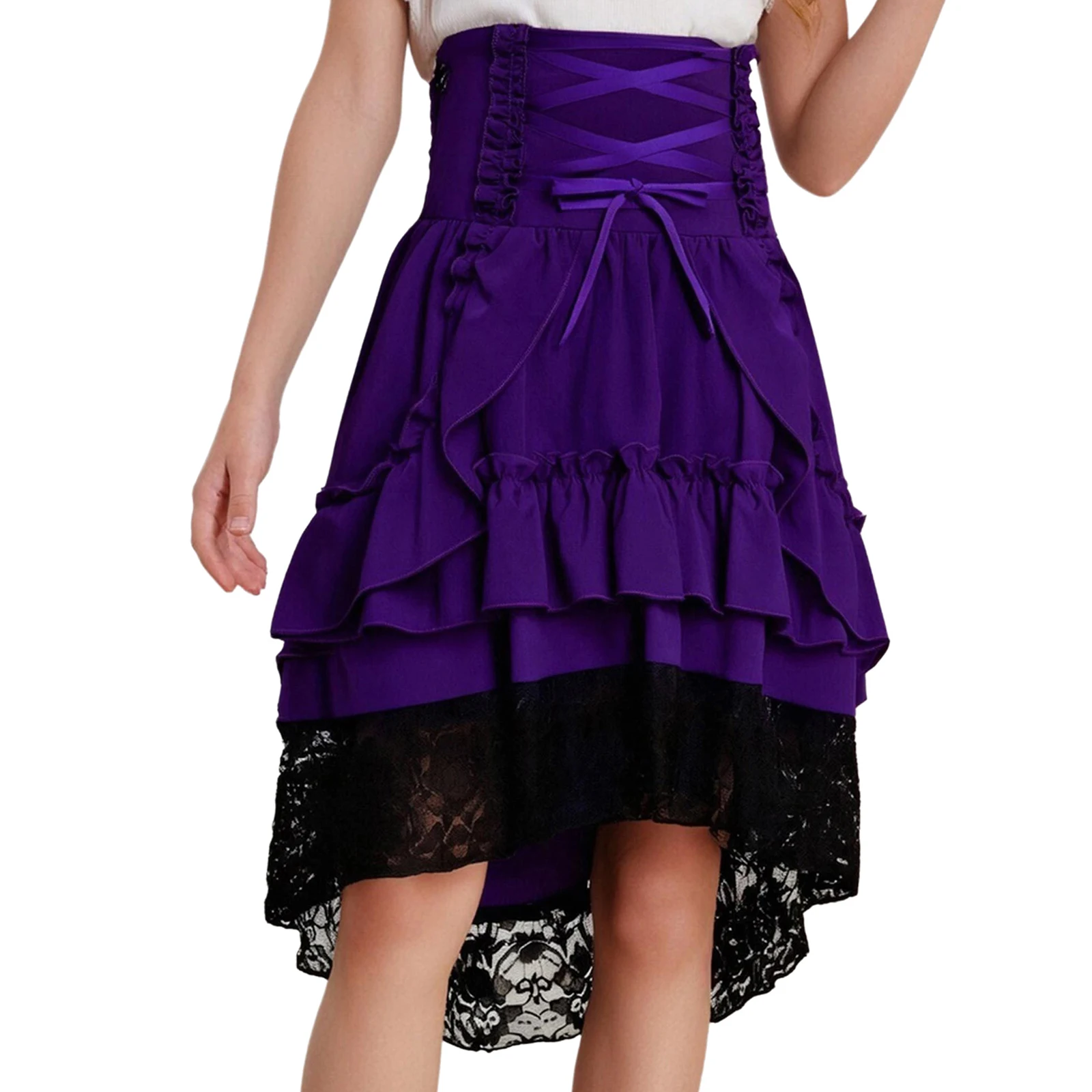 

Girls Gothic Steampunk Victorian High Low Skirt Halloween Medieval Renaissance Costume High Waist Layered Ruffle Vintage Skirts