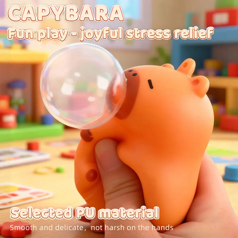New Cute Capybara Pendant Keyring Bag Charm PVC Cartoon Capybara Spitting Toy Stress Relief Decompression Toys for Kid Best Gift