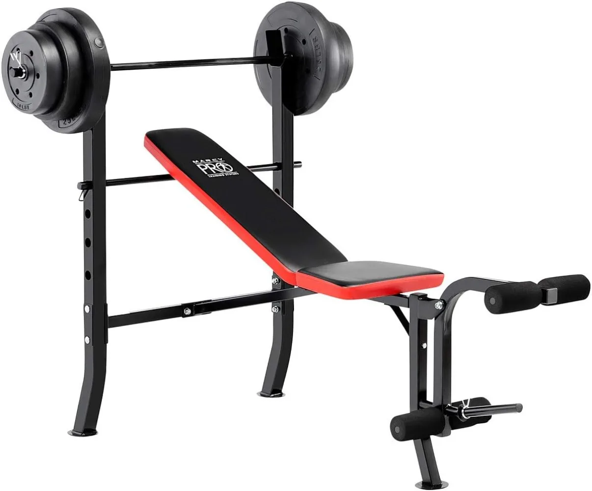 Pro Standard Weight Bench with 100 lbs Vinyl-Coated Weight Set PM-2084, Flat