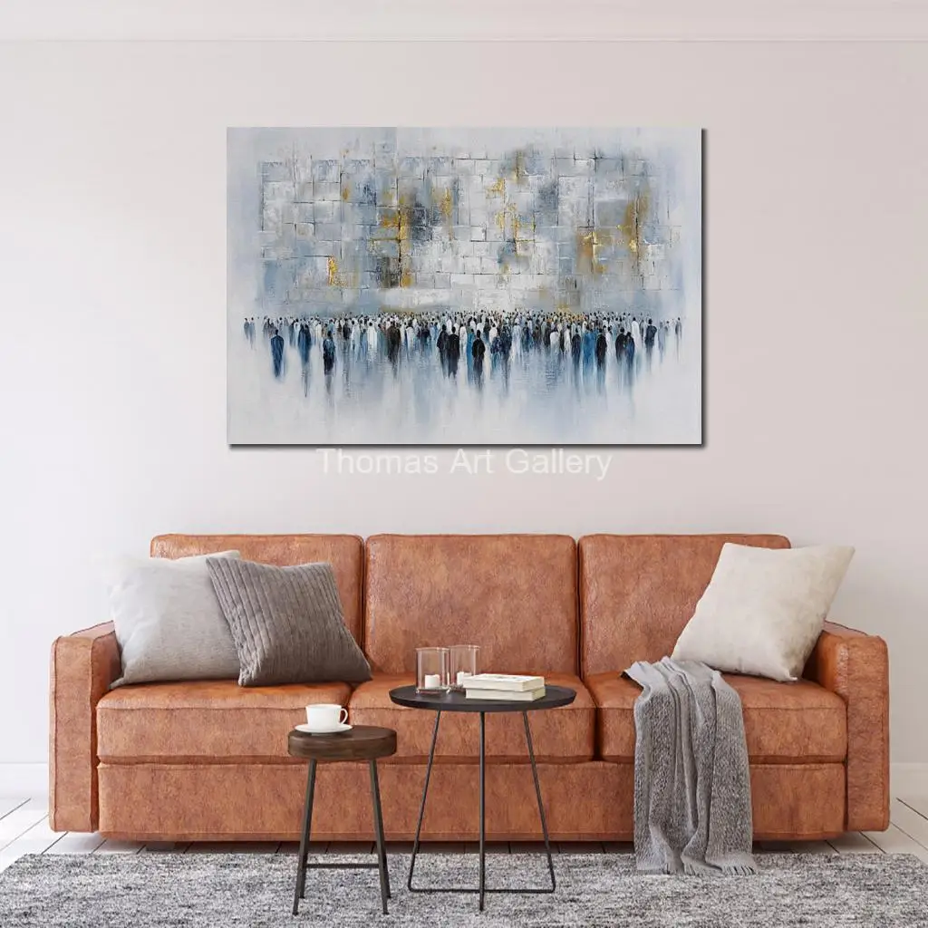 Abstract Canvas Prints Jerusalem Kotel Painting Blue Gold HD Poster Printed Jewish Picture Family Room Home Decor Judaic Gift