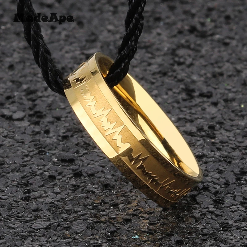 MadApe ECG زوجين خاتم الذهب اللون التيتانيوم الفولاذ المقاوم للصدأ عرض 6 مللي متر النساء خاتم الزواج للنساء الرجال خاتم الخطوبة