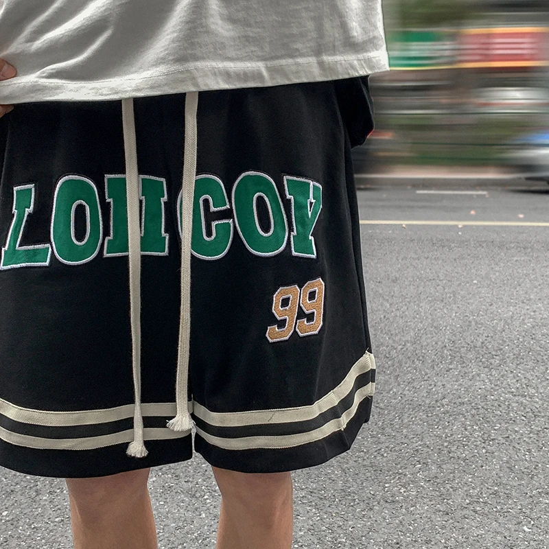 

Мужские летние спортивные брюки в американском уличном стиле, свободные, прямые, в полоску, повседневные, спортивные, длиной до колена