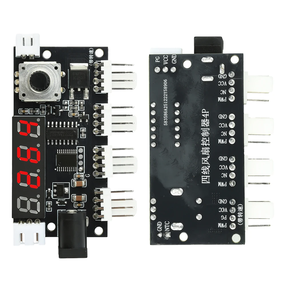 4-Channel PWM Fan Controller DC 5-24V 5A Max Current Red LED Digital Display Temperature/Speed for Intelligent Heat Dissipation