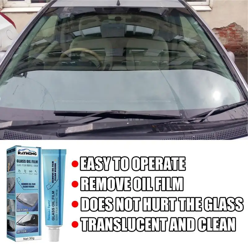 Oil Film Car Cleaning Paste 30g Car Windshield Window Cleaner with Sponge and Cloth Car Glass Polishing Paste Glass Cleaner