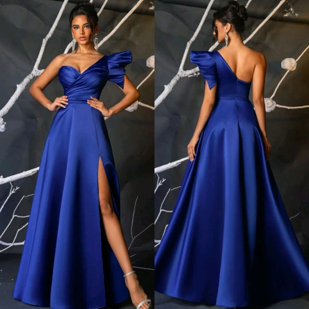 

Customized High Quality Exquisite Charmeuse Draped A-line One-shoulder Long Dresses Bespoke Occasion Dresses Classic Elegant