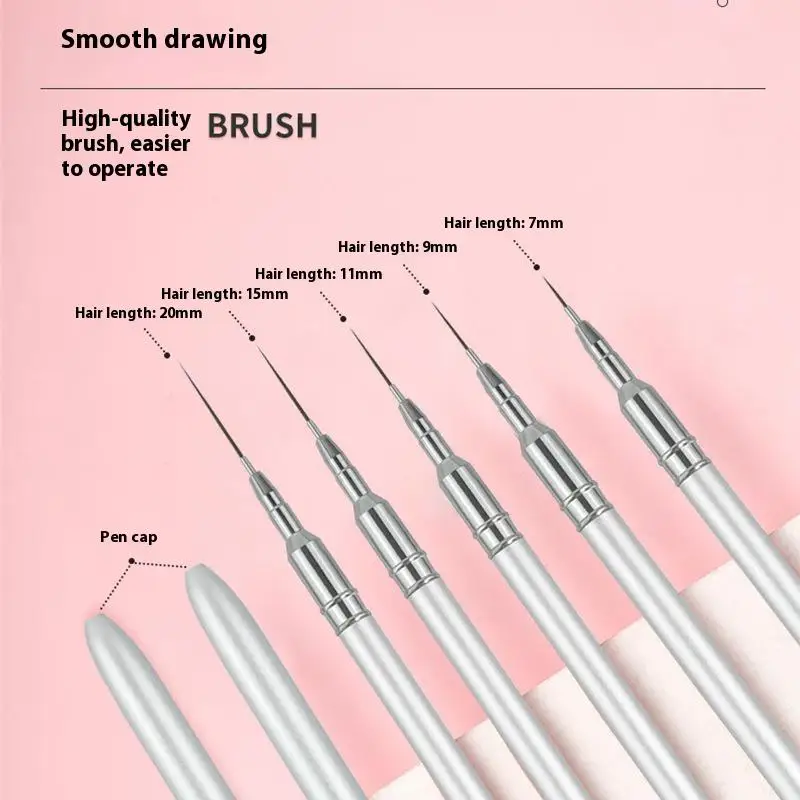 

Silver Nail Art Liner Brushes 5 Sizes Painting Nail Design Pen Detail Brush 7/9/11/15/20mm Drawing Tool For Lines Manicure Pen