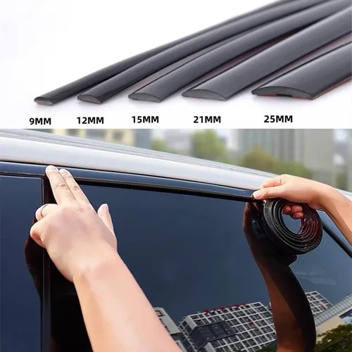 Imagen 2 del producto Pegatinas de coche, embellecedor de carrocería cromado, Protector de puerta, ventana de coche, techo, tira protectora decorativa impermeable, embellecedor negro brillante de PVC