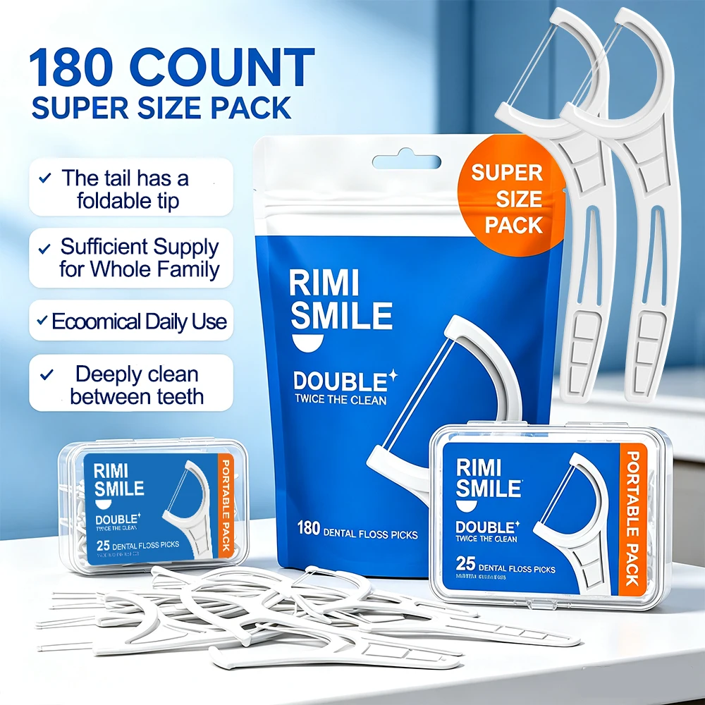 Double Line Dental Floss Picks | Twice Deep Clean Strong Floss Sticks Portable Travel Box & Family Bulk Oral Care Flossers