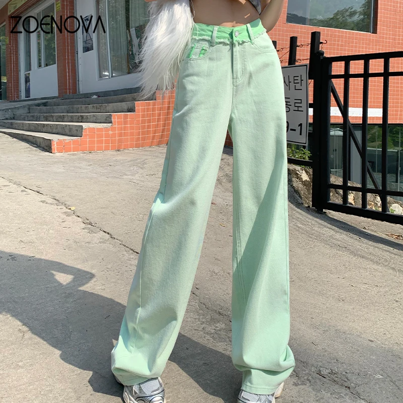 ZOENOVA Harajuku Street Y2K Candy Color Women's Jeans 2024 Spring New Cool Girl Casual High Waist Soft Straight Wide Leg Pants