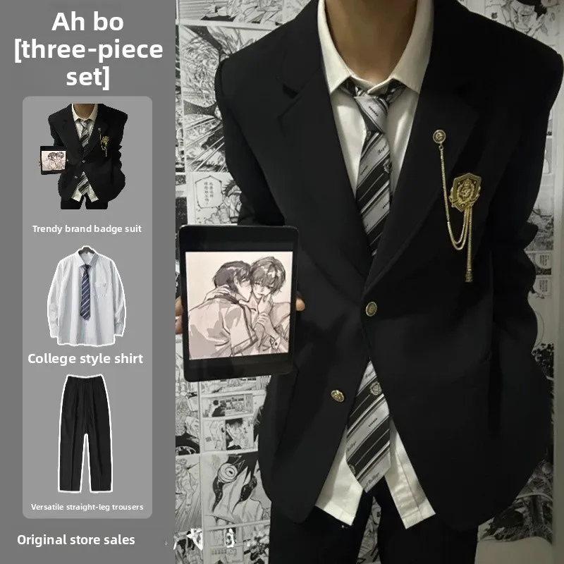

Мужской костюм в японском стиле для выпускников: пиджак на двух пуговицах и брюки (комплект из двух предметов)