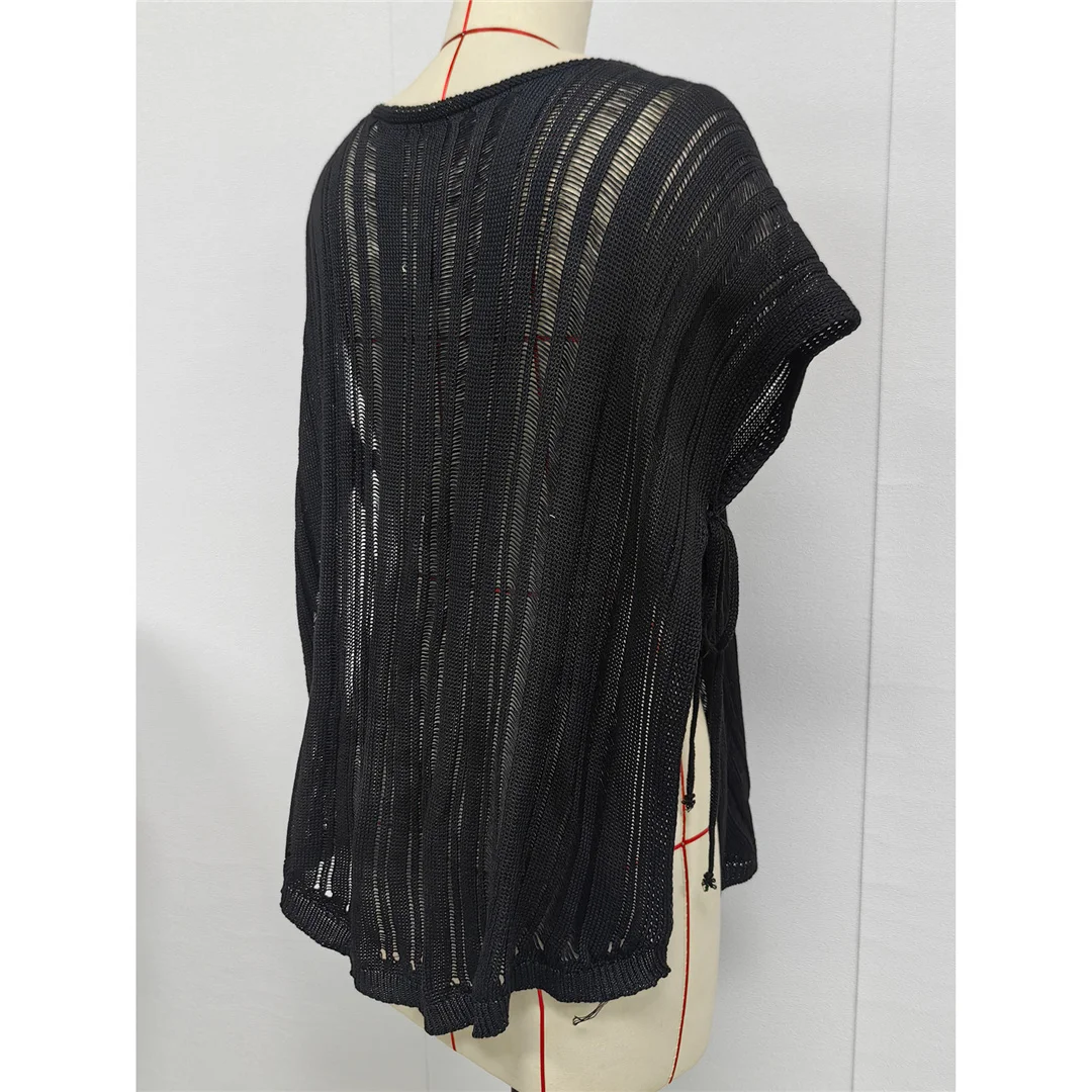 2026 Neues Kurzarm-V-Ausschnitt-Häkel-Strick-Tunika-Strandkleid-Überwurf-Strandkleid-Strandmode-Strandkleidung für Damen V8211 – Detail 25