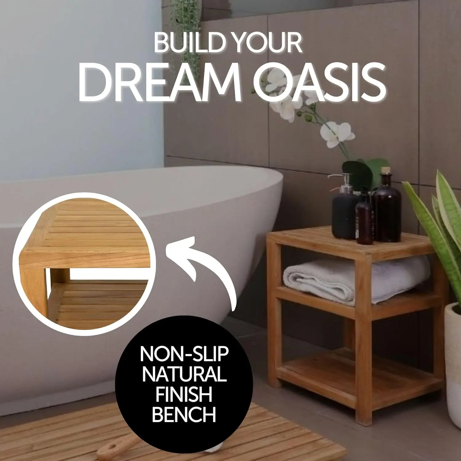 Wood Shower And Spa Bench With Shelf, Indoor And Outdoor Use (Under Sink Storage Bench) - 14""