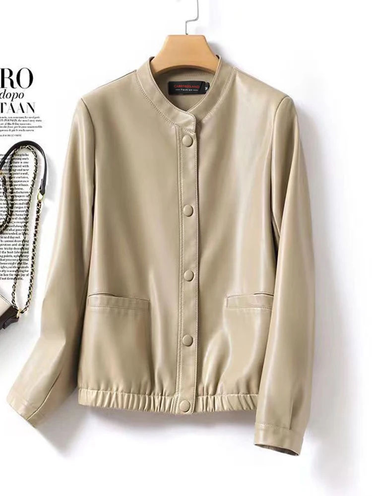 2025 신상 여성용 슬림핏 가죽 자켓 천연 양가죽 캐주얼 스타일 한국 버전 슬리밍 아우터웨어 패셔너블 코트