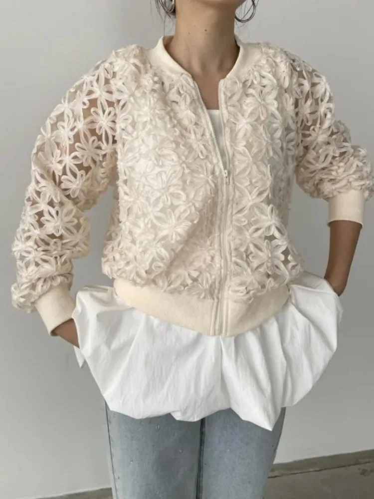 UOOZEE femmes évider fermeture éclair col rond vestes manches longues couleur unie élégant décontracté bureau mince manteaux 2025 nouveaux vêtements féminins