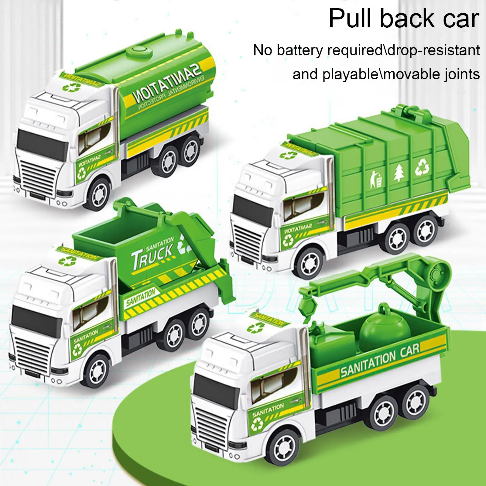 1/2/3/5/10PCSKids Toy Car Inertia Sanitation Truck Models Pull Back Engineering Vehicle Boys Toys for Children Ideal Gifts