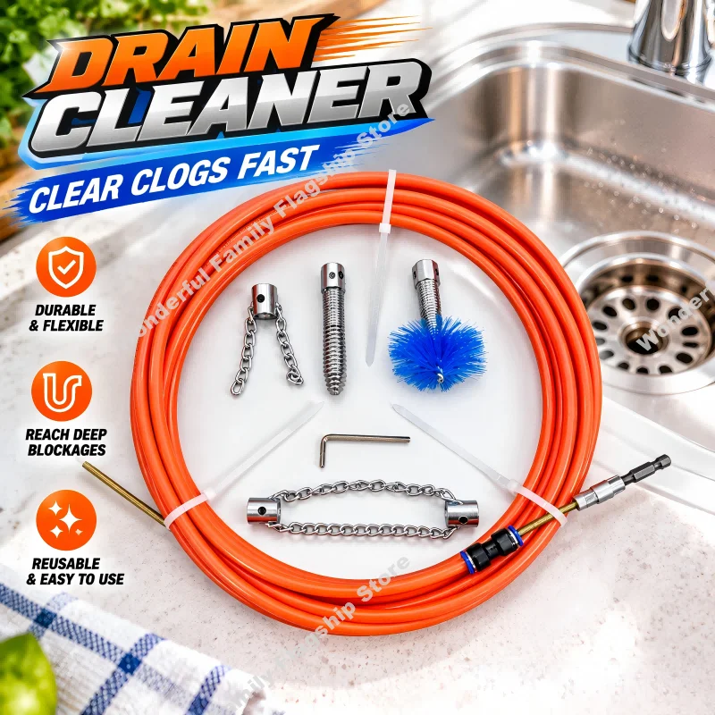 Household Drain Cleaning Auger Set - 5MM Flexible Steel Shaft and 8MM PE Tube for Pipe Dredging with Electric Drill Use