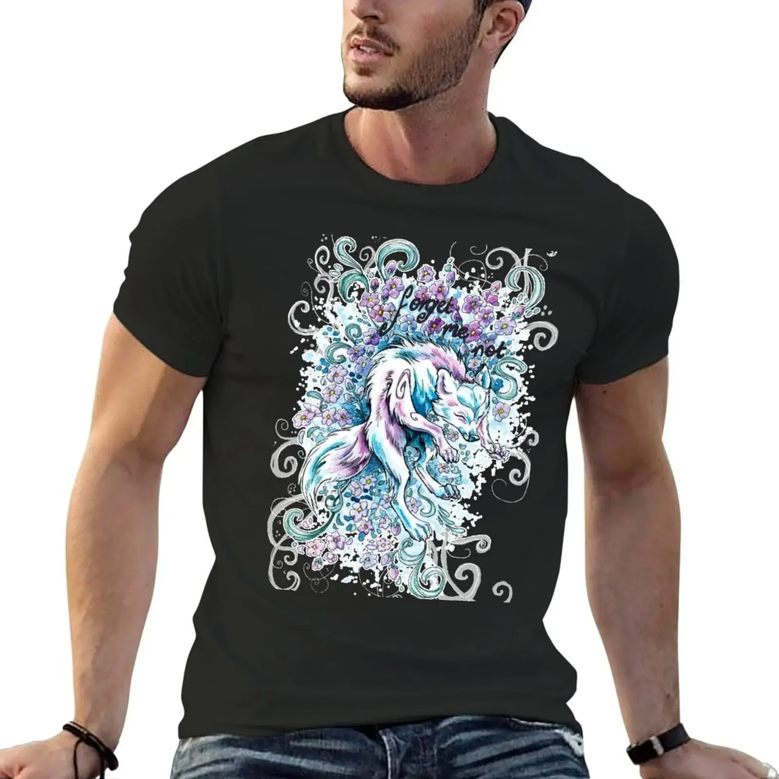 

Forget Me Not - Arctic fox in flowers T-Shirt summer top vintage graphic tee oversized graphic tee designer t shirt men