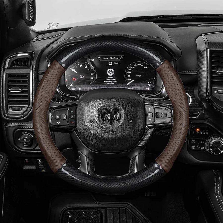 Funda de Volante de Coche de Cuero y Fibra de Carbono para Dodge Ram 1500 Journey Caliber Avenger Challenger RT Charger, Accesorios para Auto