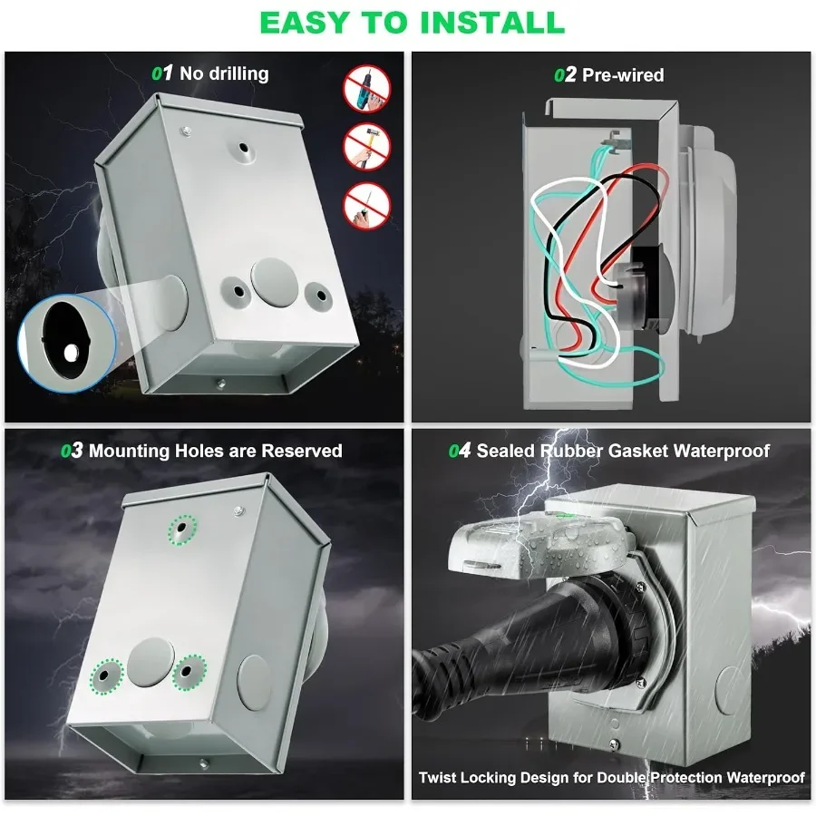 50 Ampere Generatorkabel 25 Fuß mit vorgebohrtem Stromeingangskasten für Outdoor-Wohnmobile und Home-Backup-Stromversorgung NEMA 1450P bis SS250R Twist Lock