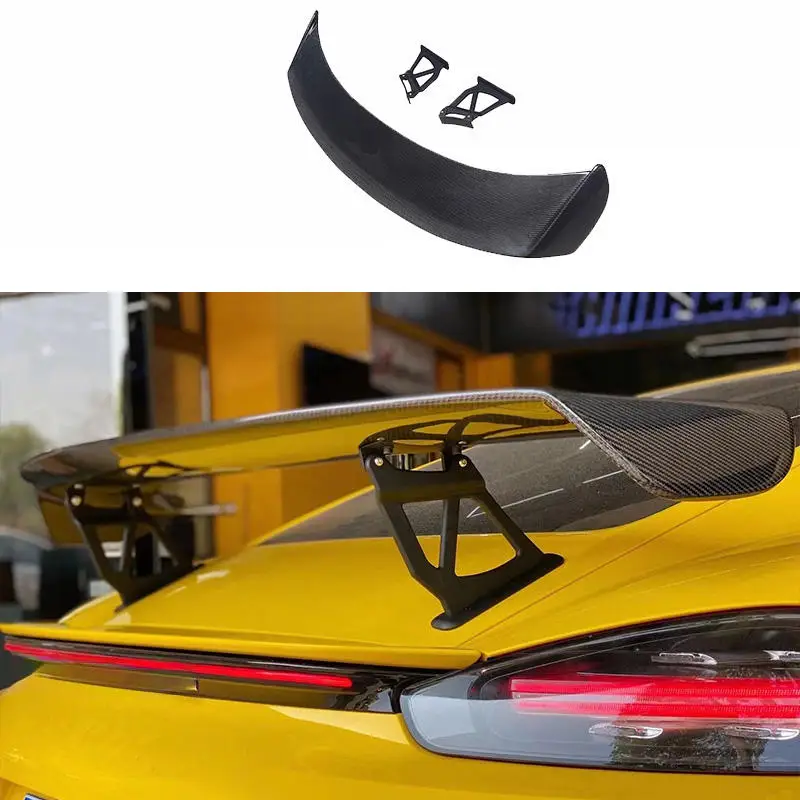 GT4 Style Real Carbon Fiber Fibre Rear Trunk Spoiler Big Wing For Porche 718 981 987 caman