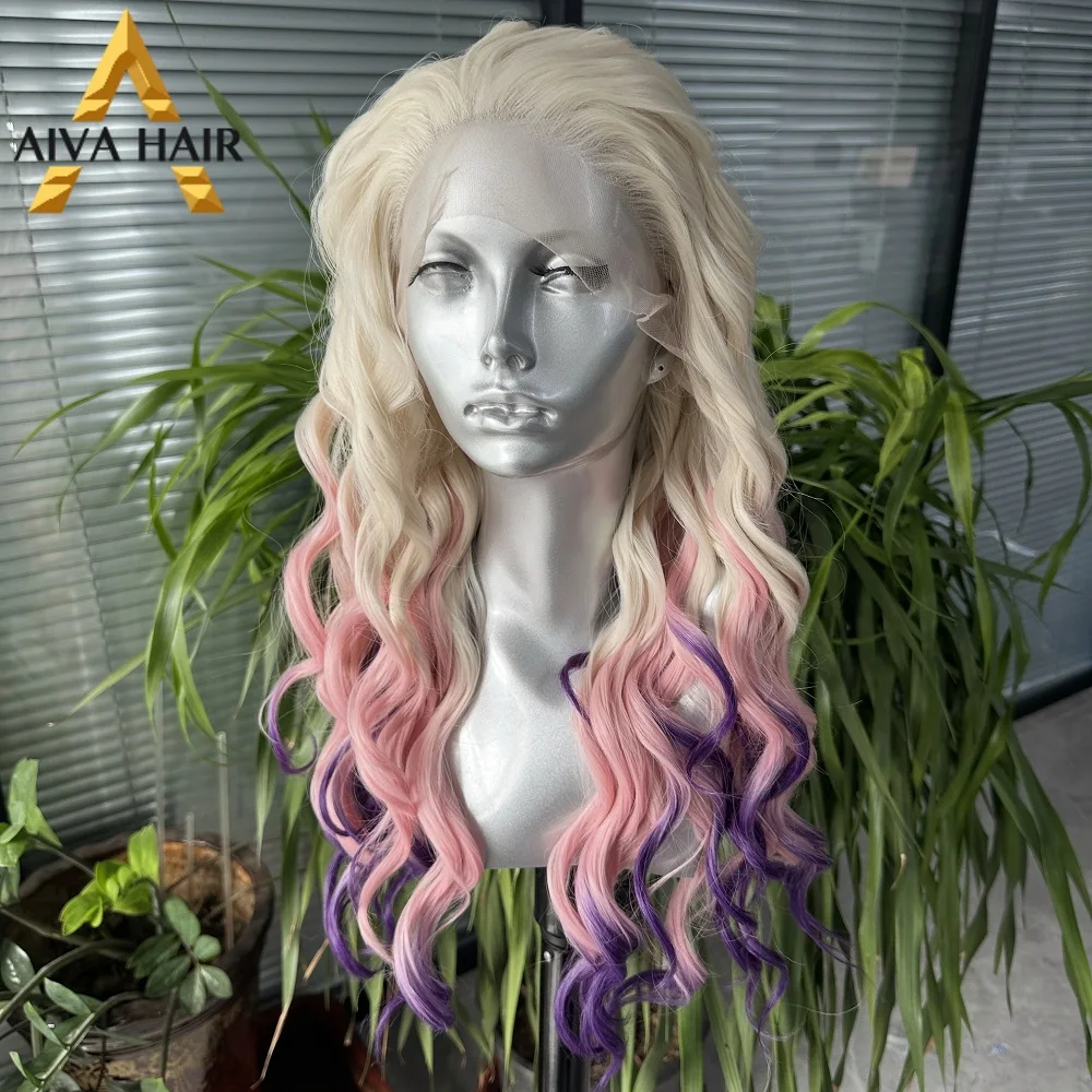 

Aiva Ombre Blonde Synthetic 13x4 Lace Front Wavy Wig Glueless Pre Plucked Heat Resistant Drag Queen Cosplay Wig For Women 180%