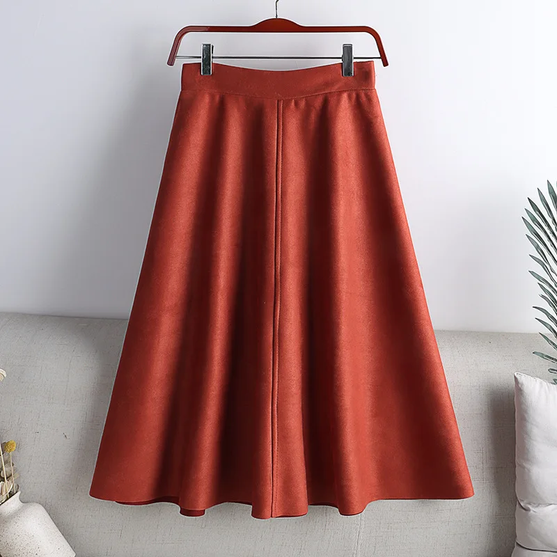 Women's Deer Skin Velvet Half Skirt, Elastic Waist, A-line, Umbrella, Medium Long, New Fashion, Autumn and Winter