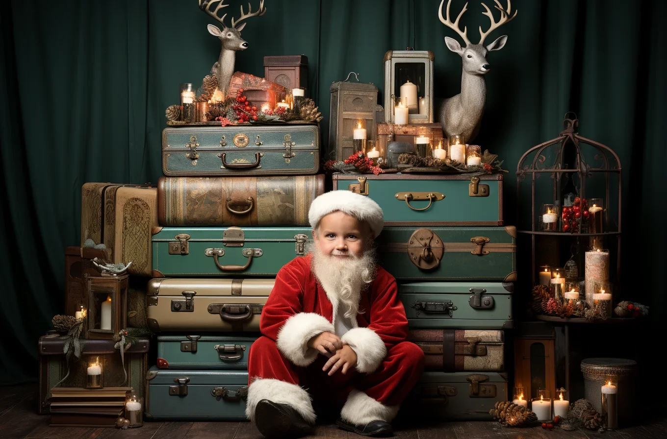 Christmas Deer Travel Box Photography Backdrop Kids Baby Photocall Props Child Adult Xmas Festival Decors Santas Room Background