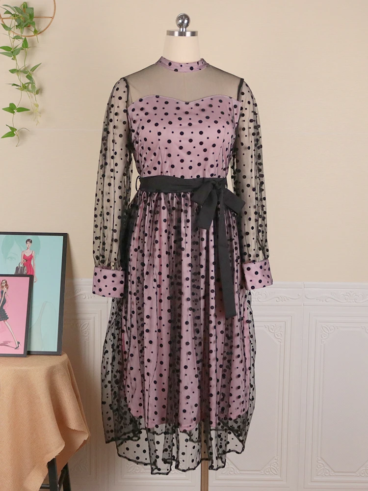 Black Dress Plus Size 4XL 5XL Patchwork Polka Dot Midi Length Casual Evening Cocktail Summer Autumn Fashion Dresses Dropshipping