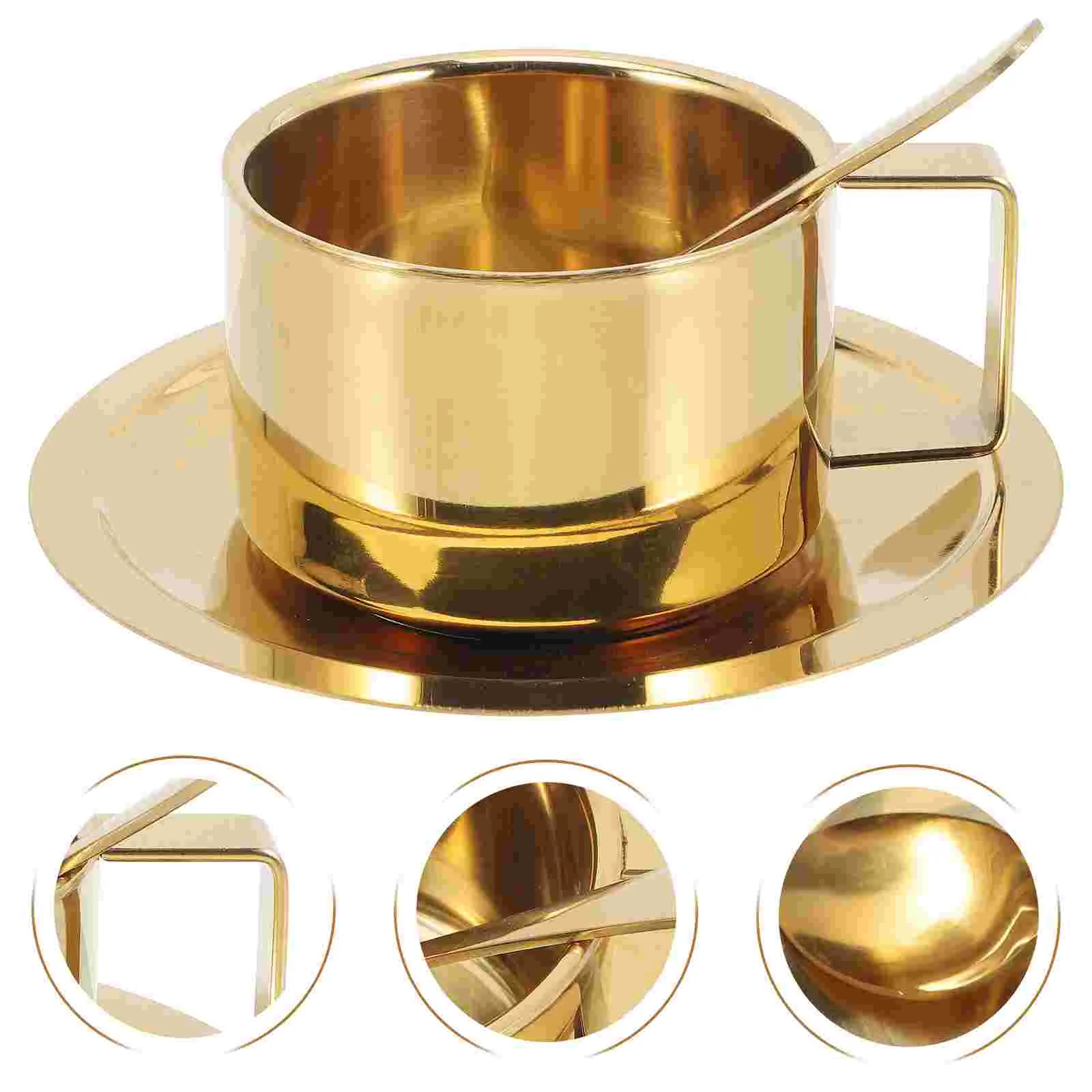 

Stainless Steel Coffee Mug Milk Cup Breakfast Metal Mugs for Home Small Cups Exquisite Portable Gold Tray Decorative