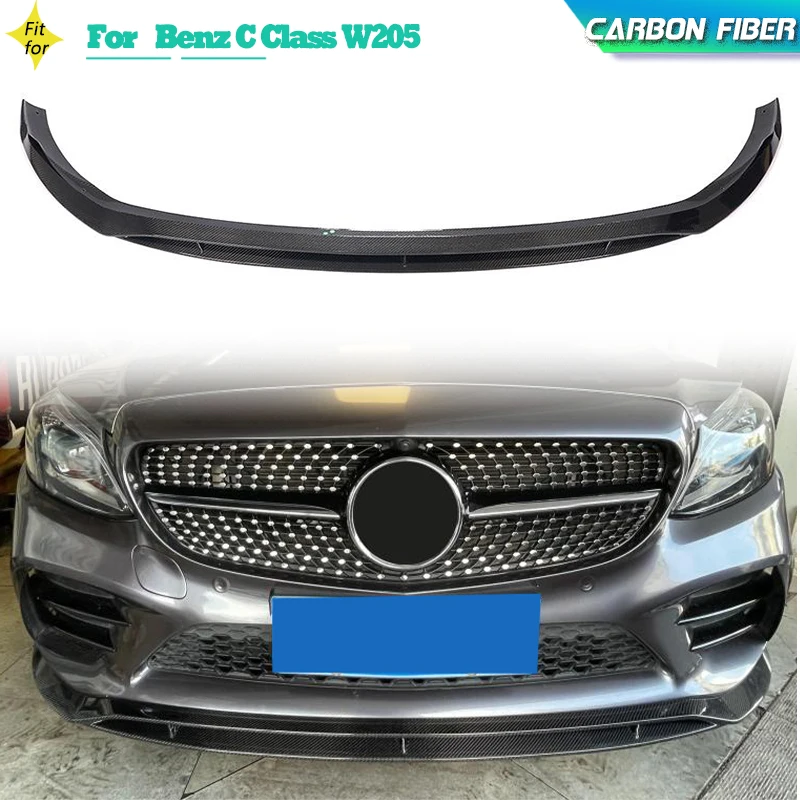 Carbon Fiber Car Front Bumper Lip for Mercedes-Benz C Class W205 C200 C300 Sport 2019 2020 Front Lip Spoiler Chin Apron Body Kit