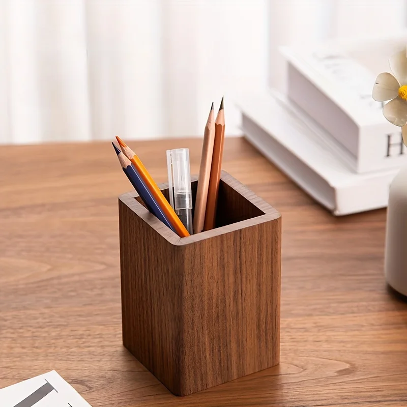 

Black Walnut Wooden Desk Organizer - Versatile Storage for Office Supplies, Makeup Brushes & Accessories
