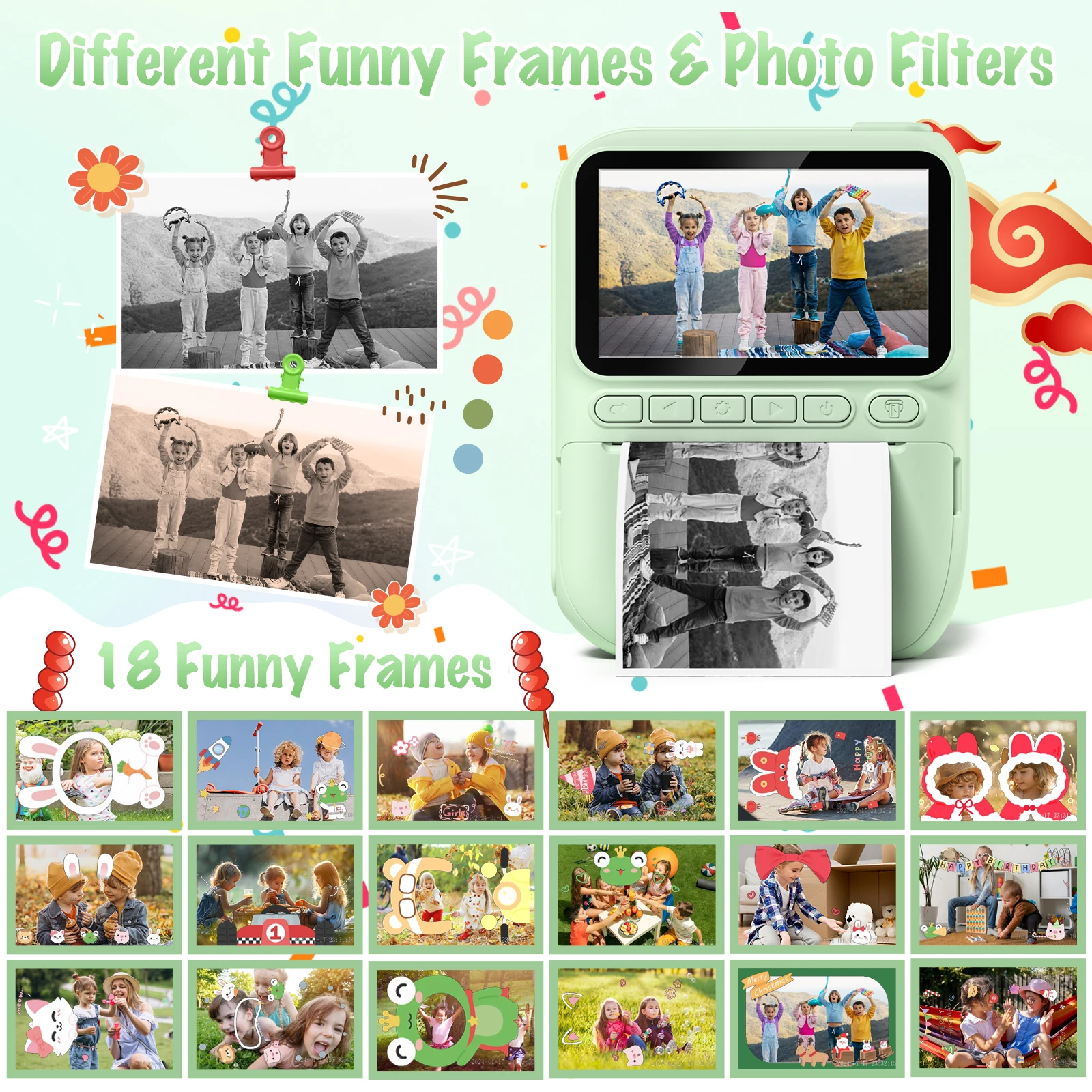 Gofunly Cámara para niños de 3,0 pulgadas con impresión instantánea, cámara digital 1080P para niños con 3 rollos de papel de impresora, cámara para niños de 6 a 12 años