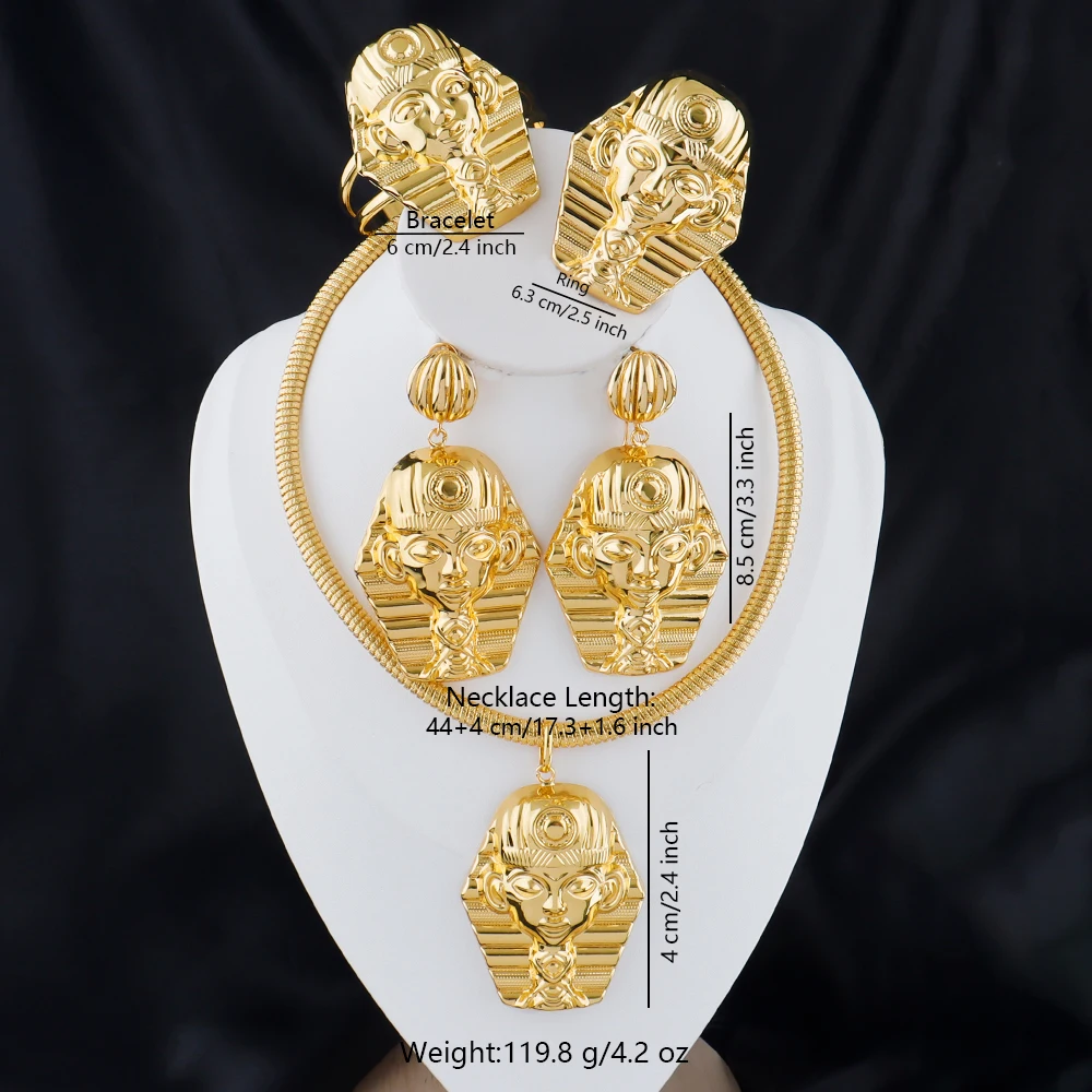 Goldfarbenes großes Schmuckset für Frauen, Human Design, Ohrringe, Halskette, Dubai, afrikanisches Armband, Ring, Hochzeit, Brautgeschenk – Detail 9