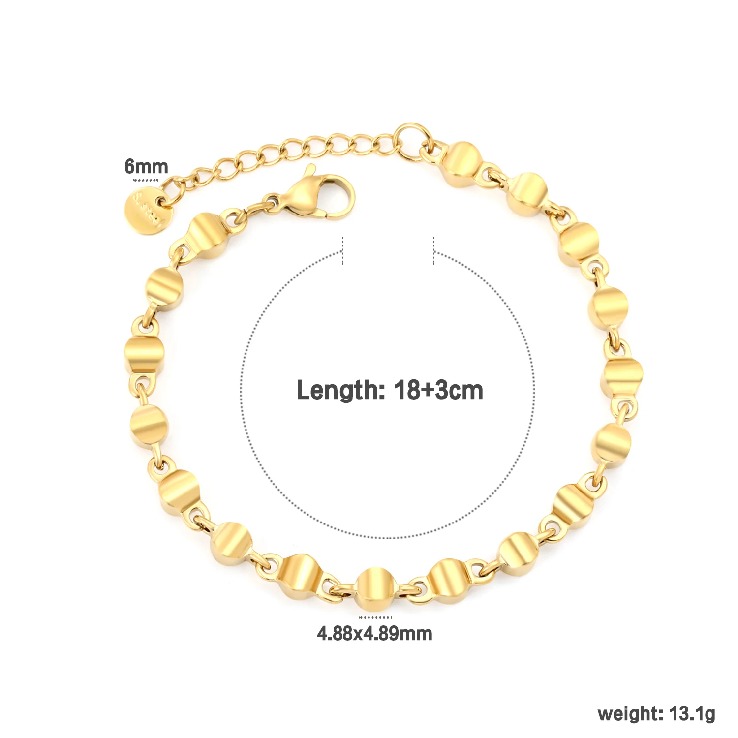 Minimalist Simple Basic Chain Stainless Steel Bracelets Gold Color 5MM Width Irregular Beaded Chains Wrist Jewelry for Female