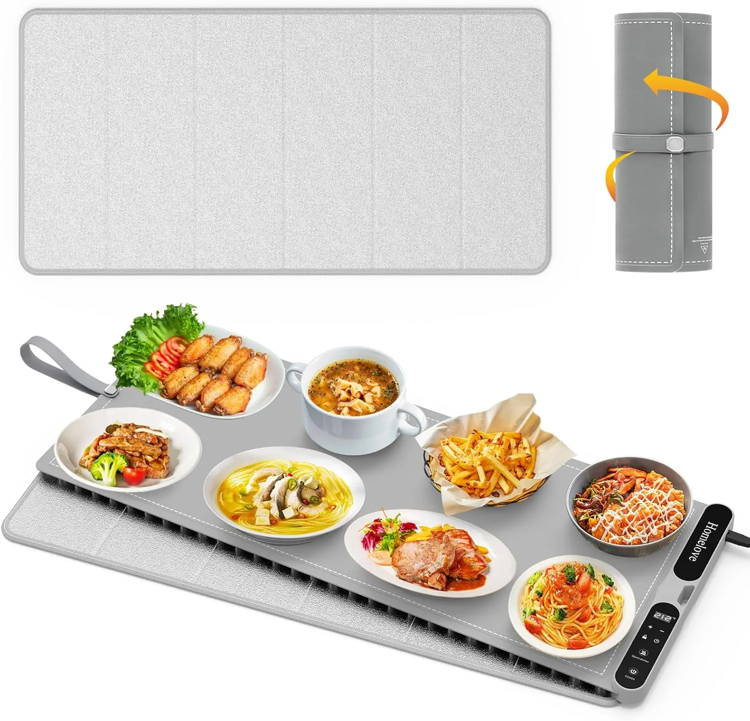 

Fast Heating Electric Food Warmer Mat with 7 Temp Settings & 8H Timer, Portable Roll-Up Design for Parties Buffet XXL-Grey