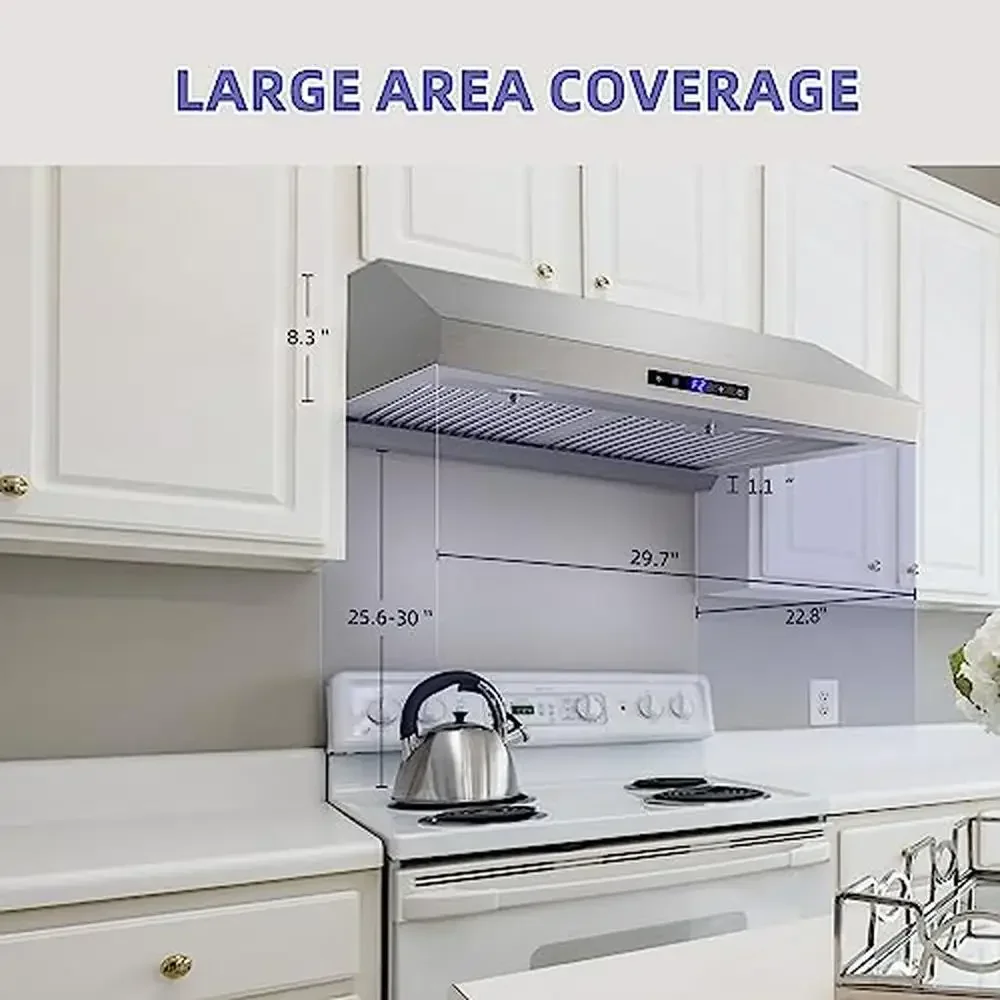 30 بوصة محرك مزدوج الفولاذ المقاوم للصدأ شفاط المطبخ 900 CFM تنفيس هود شاشة تعمل باللمس تحت خزانة مروحة العادم أجهزة المطبخ