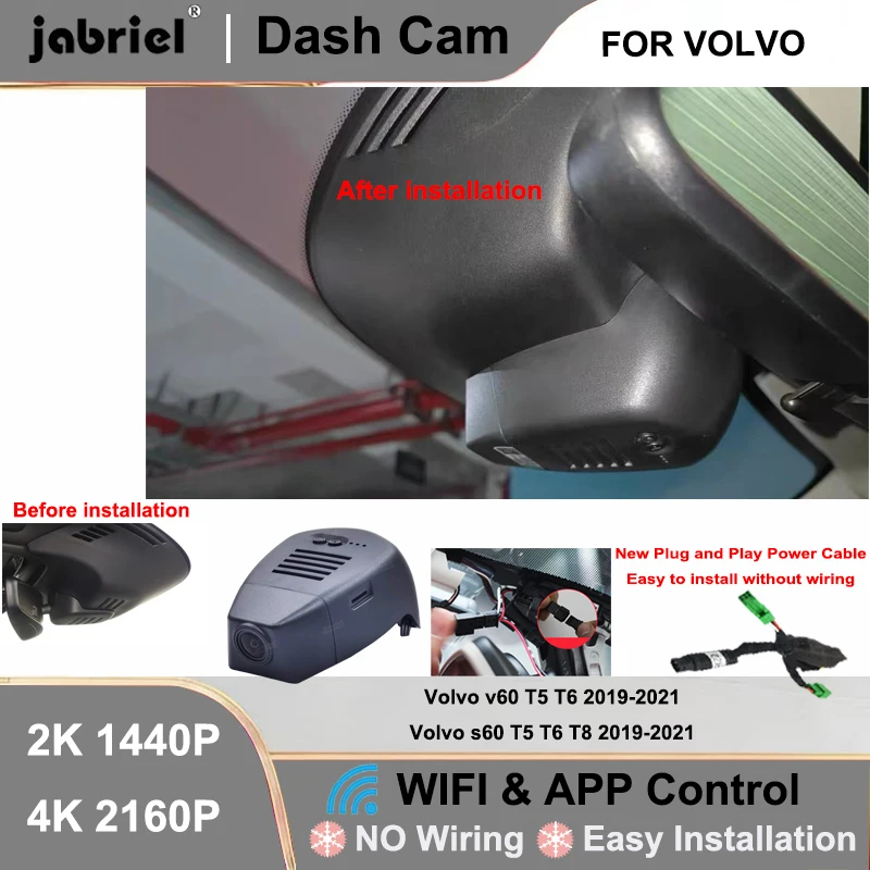 

Dash Cam Car DVR 2K 4K Wifi Plug and Play Video Recorder For Volvo v60 T5 T6 2019-2021 for Volvo s60 T5 T6 T8 2019-2021 DashCam
