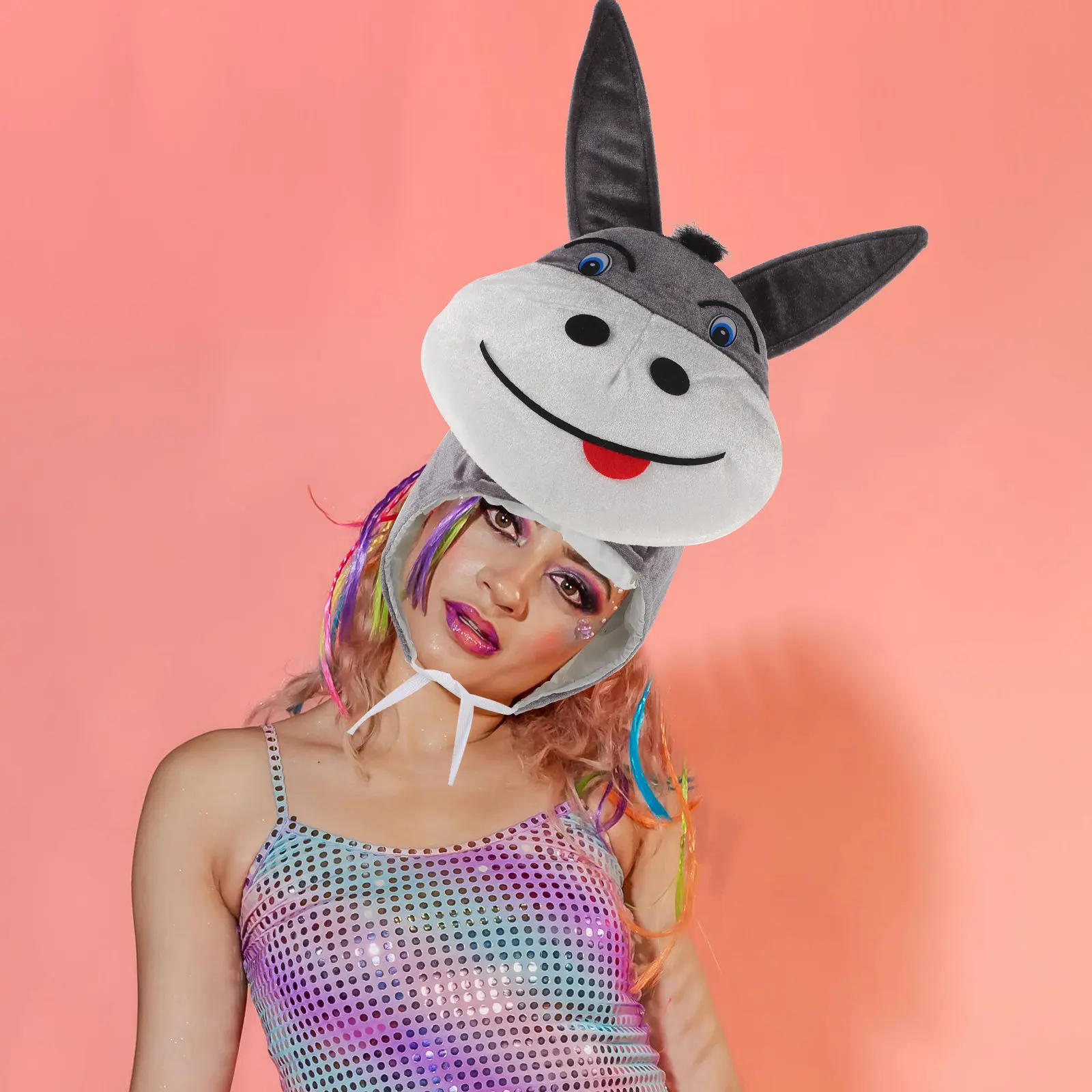 Donkey Headwear Cap Cute Winter Costume Hat Festival Beanie Warm Holiday Dress Up Animal Headgear