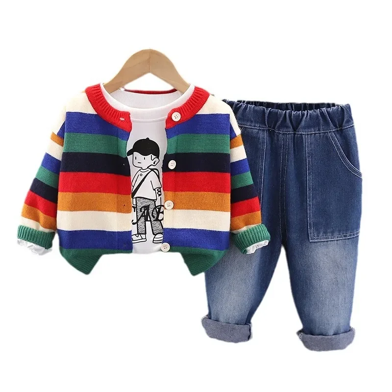 

New Autumn Baby Clothes Set Children Boys Striped Long Sleeved Jacket T-Shirt Pants 3Pcs/Sets Toddler Clothing Kids Sportswear