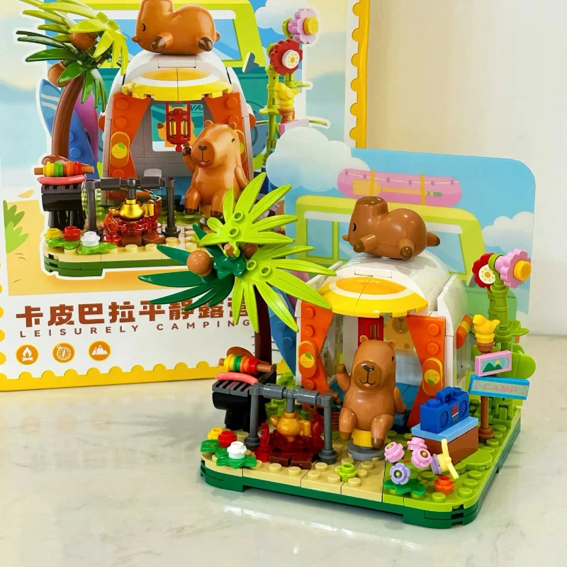 

Строительные блоки Capibala's Camping Spa для девочек, подарок в сборе, модель игрушки Kawaii, детские игрушки, развивающие строительные блоки