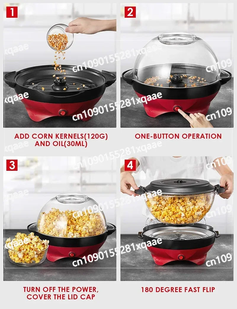 Hot Oil Butter Popcorn Machine with Non Stick Plate, Fast Heating Popcorn Machine 850W 3.6L Electric Stirring Popcorn Machine