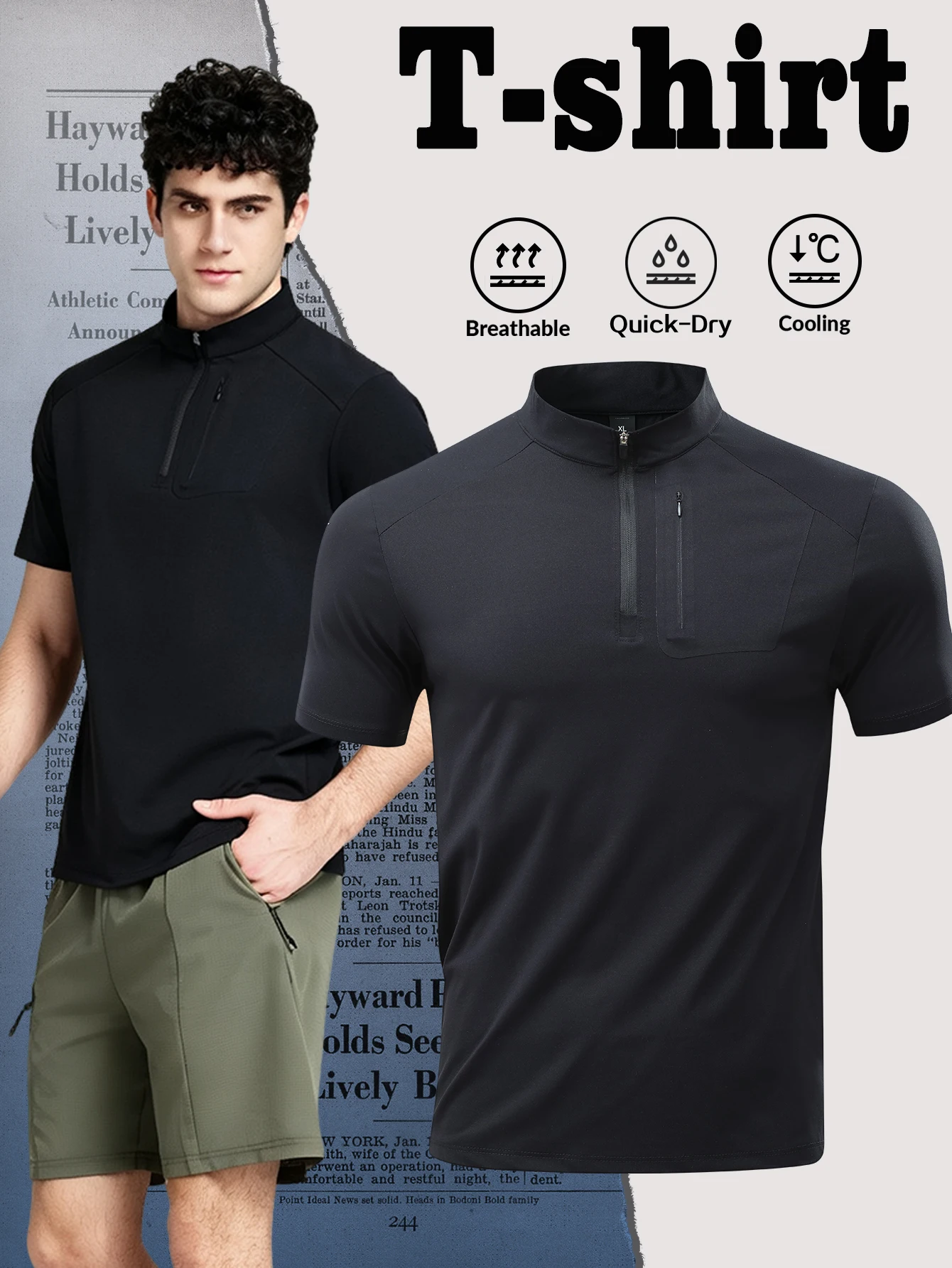 2026 Men High‑Quality Half‑Zip Short Sleeve T‑Shirts Casual Sport Tops Multi‑Color Breathable Outdoor Training Tee For Men