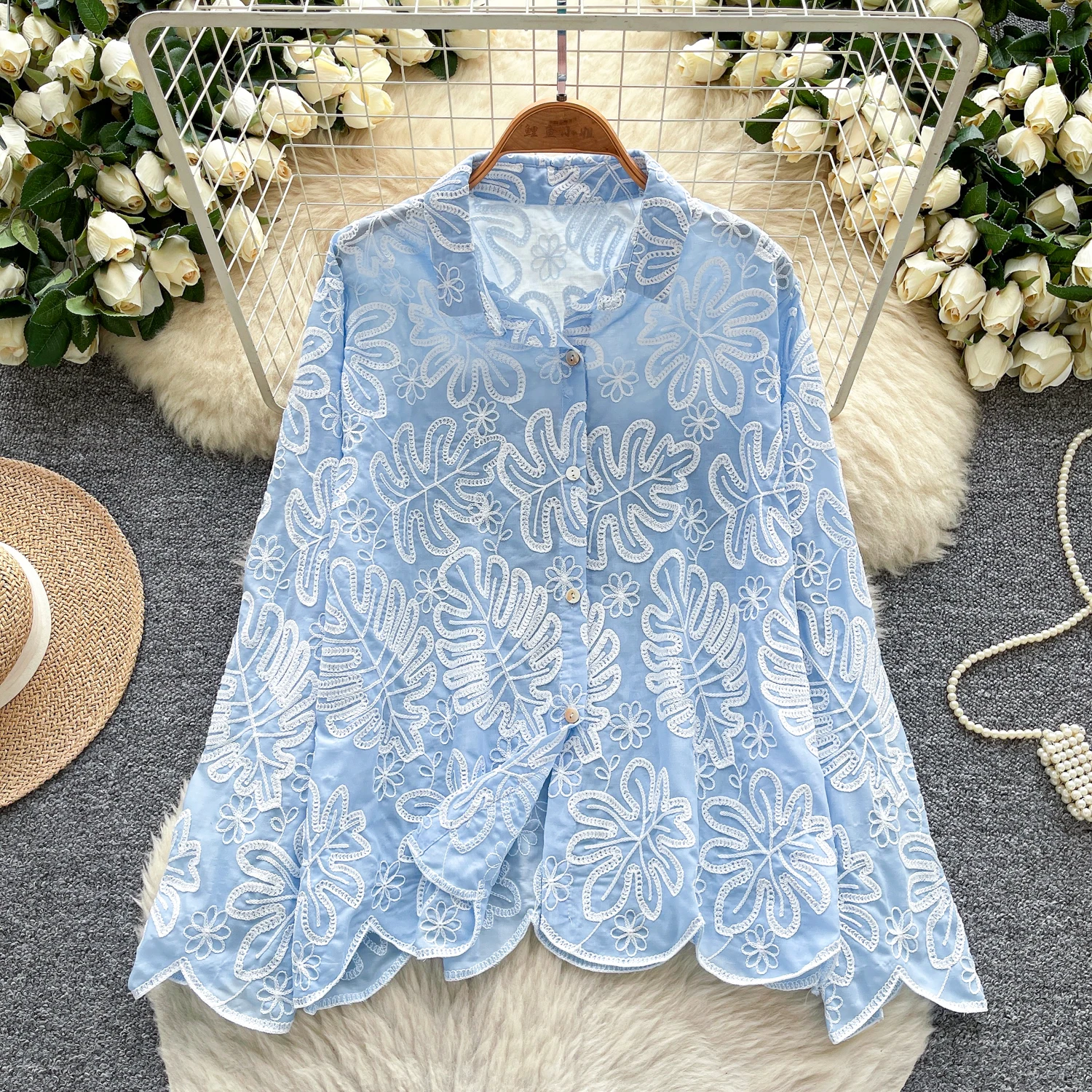 

Crochet Embroidrey Long Sleeve Shirt for Women Autumn Winter New Casual Loose Temperament Coats Vintage Super-Sister Tops