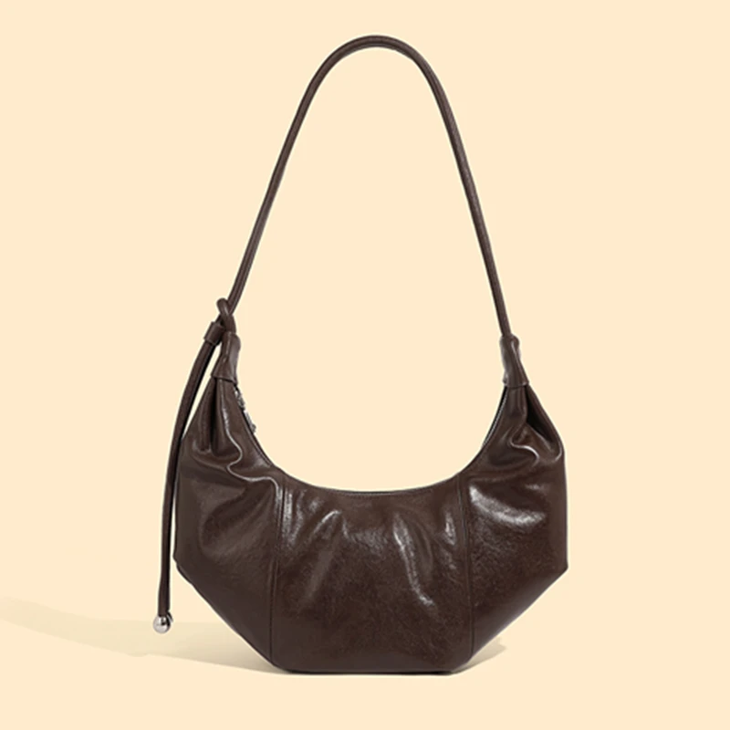 

Hifashon Cowhide Genuine Leather Half Moon Shoulder Bags For Women 2025 Luxury Designer Crossbody Hobos Crescent Ladies Handbags