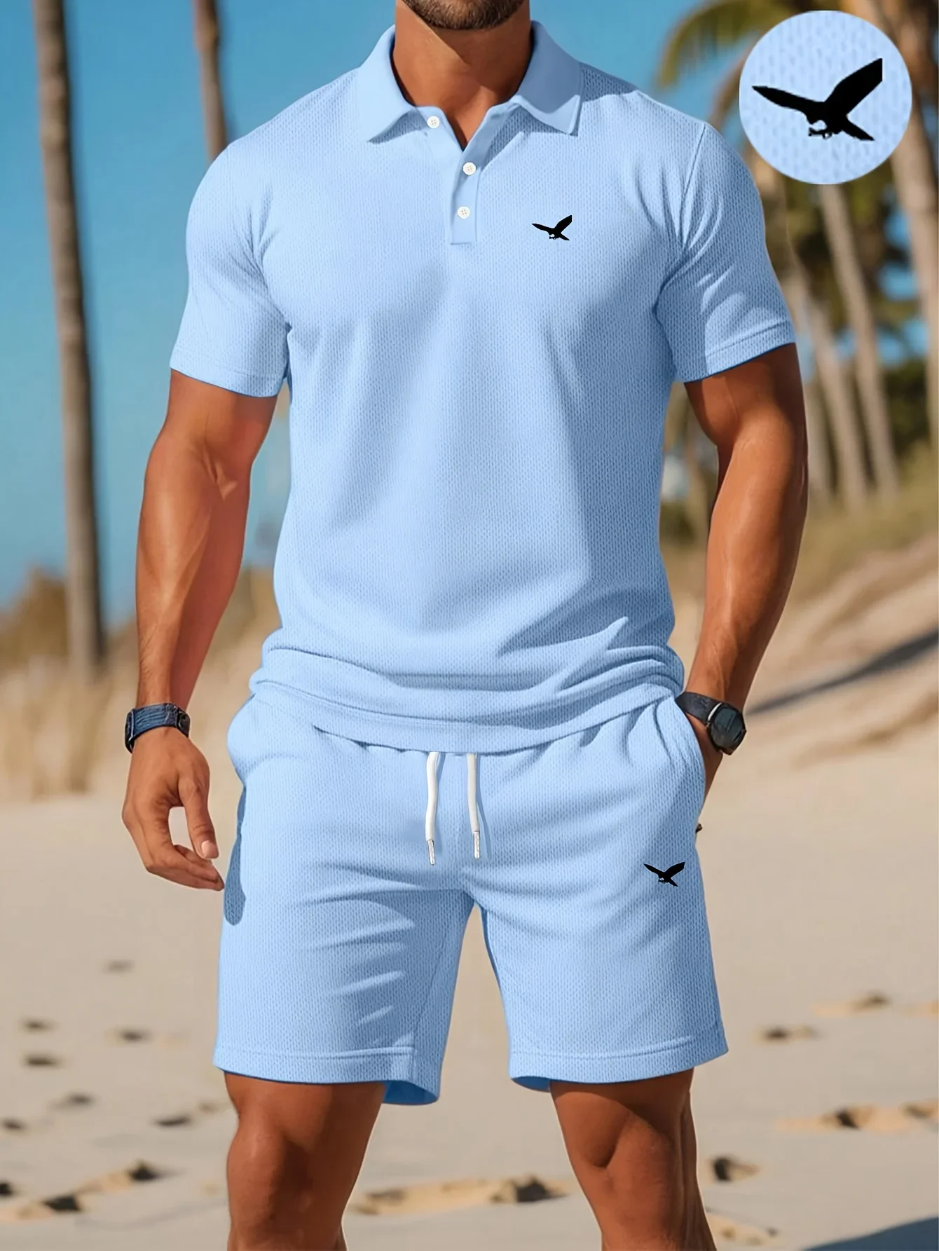 Summer New Men's Polo Shirt Set Casual Sporty Cool Fashionable Slim Fit Breathable Solid Color Short‑Sleeved Shorts Set Men's view 5