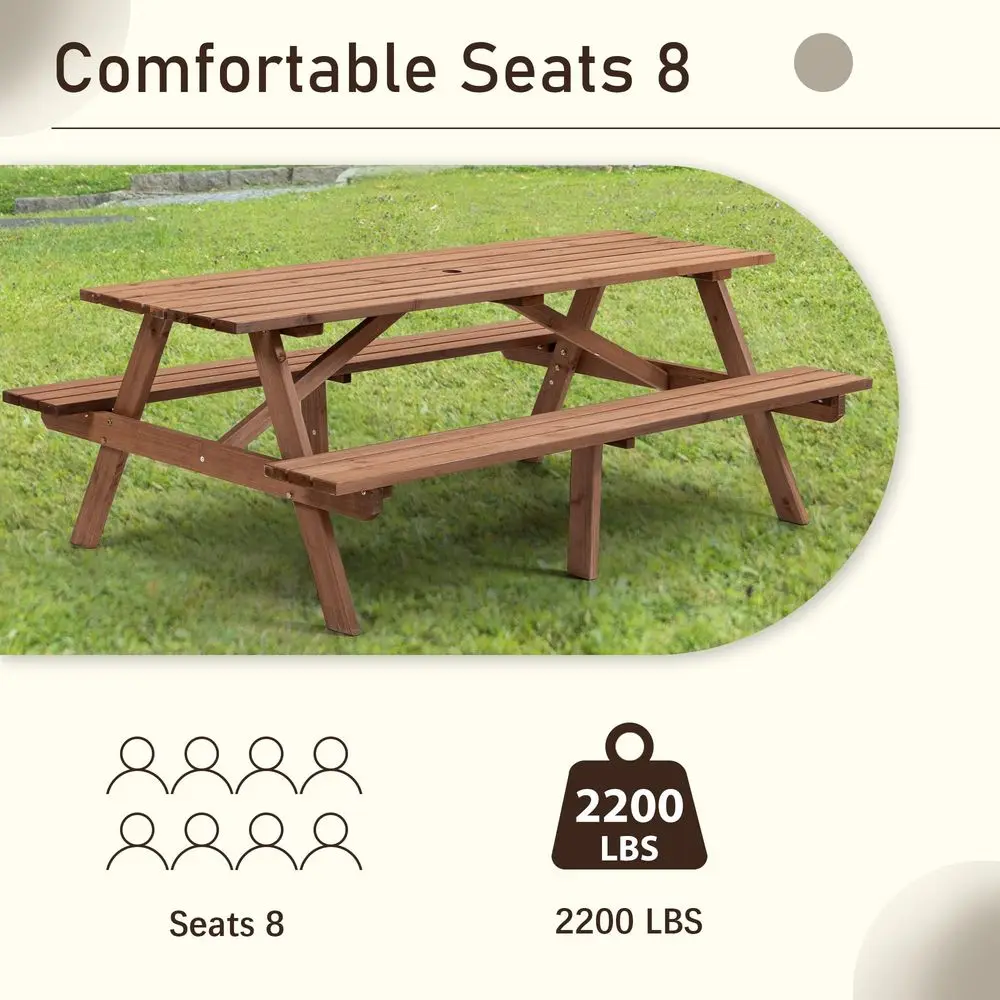 Outdoor fir wood table with built-in benches - image 5