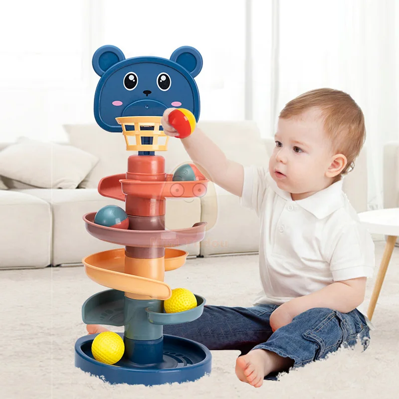 아기 장난감 롤링 볼 파일 타워 손가락 기술 훈련 회전 스태킹 트랙 유아를위한 조기 교육 장난감 13 24 개월